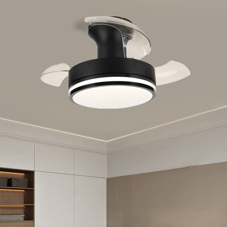 Contemporary Nordic Iron Acrylic ABS Round Stripe LED Semi-Flush Mount Ceiling Fan Light For Living Room