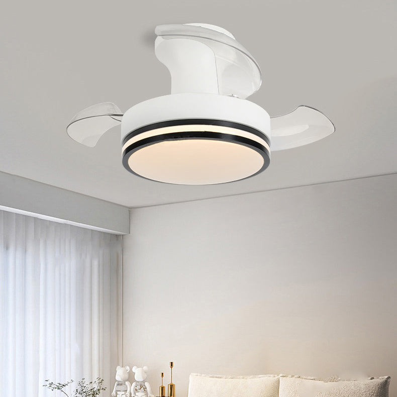 Contemporary Nordic Iron Acrylic ABS Round Stripe LED Semi-Flush Mount Ceiling Fan Light For Living Room