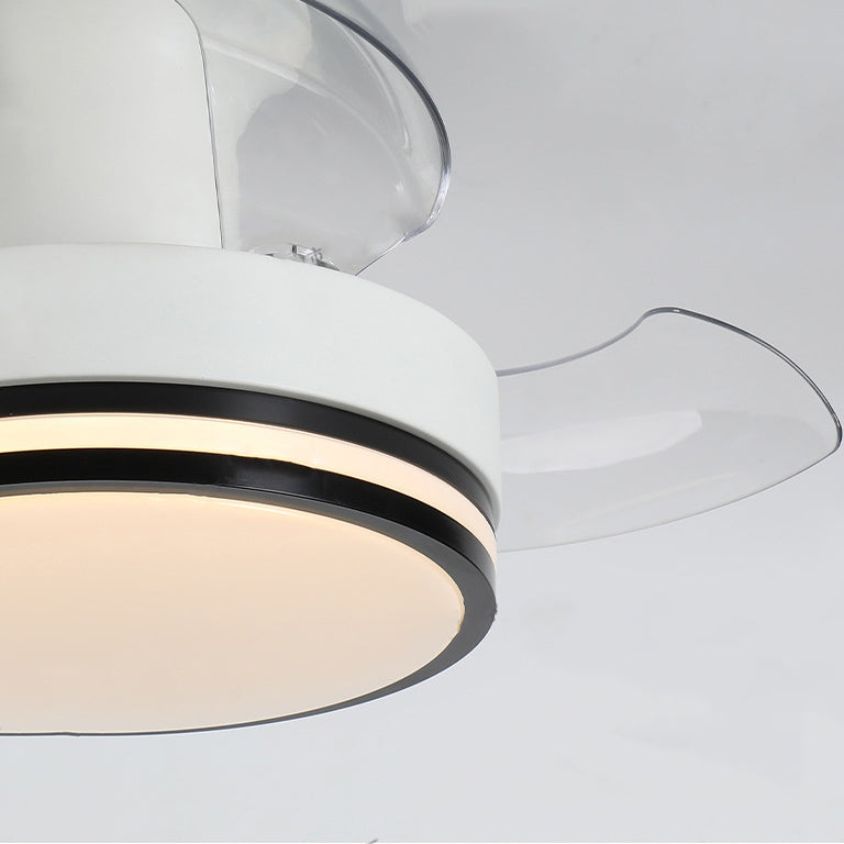 Contemporary Nordic Iron Acrylic ABS Round Stripe LED Semi-Flush Mount Ceiling Fan Light For Living Room