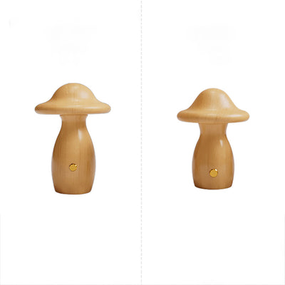 Contemporary Creative Rechargeable Mushroom Solid Wood LED Table Lamp Night Light For Bedside