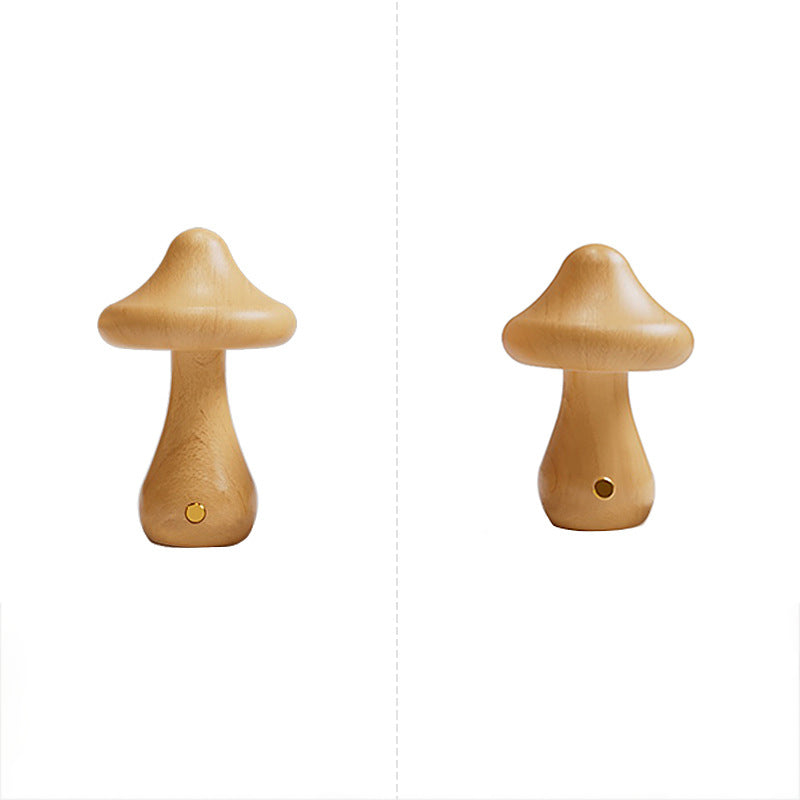 Contemporary Creative Rechargeable Mushroom Solid Wood LED Table Lamp Night Light For Bedside