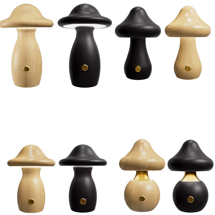 Contemporary Creative Rechargeable Mushroom Solid Wood LED Table Lamp Night Light For Bedside