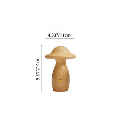 Contemporary Creative Rechargeable Mushroom Solid Wood LED Table Lamp Night Light For Bedside