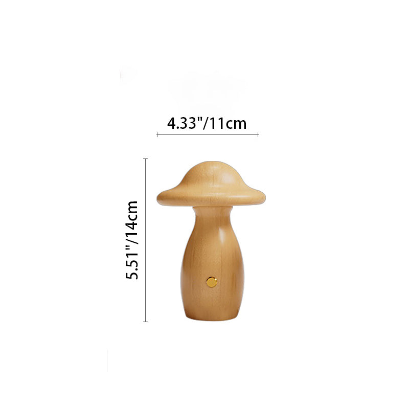 Contemporary Creative Rechargeable Mushroom Solid Wood LED Table Lamp Night Light For Bedside