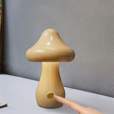 Contemporary Creative Rechargeable Mushroom Solid Wood LED Table Lamp Night Light For Bedside