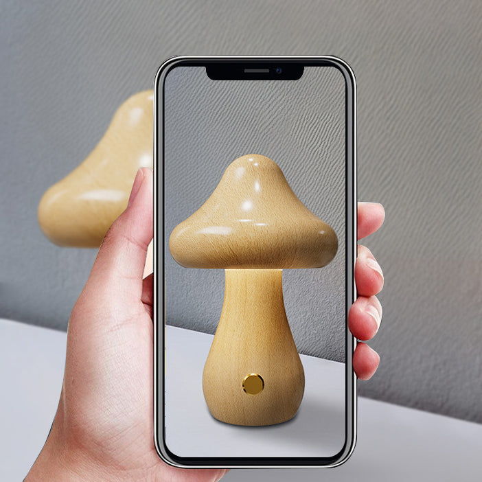 Contemporary Creative Rechargeable Mushroom Solid Wood LED Table Lamp Night Light For Bedside