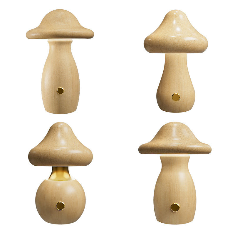 Contemporary Creative Rechargeable Mushroom Solid Wood LED Table Lamp Night Light For Bedside