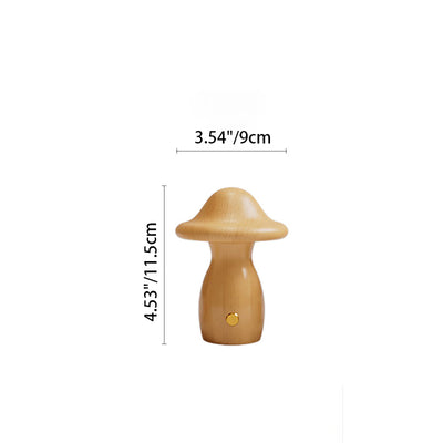 Contemporary Creative Rechargeable Mushroom Solid Wood LED Table Lamp Night Light For Bedside