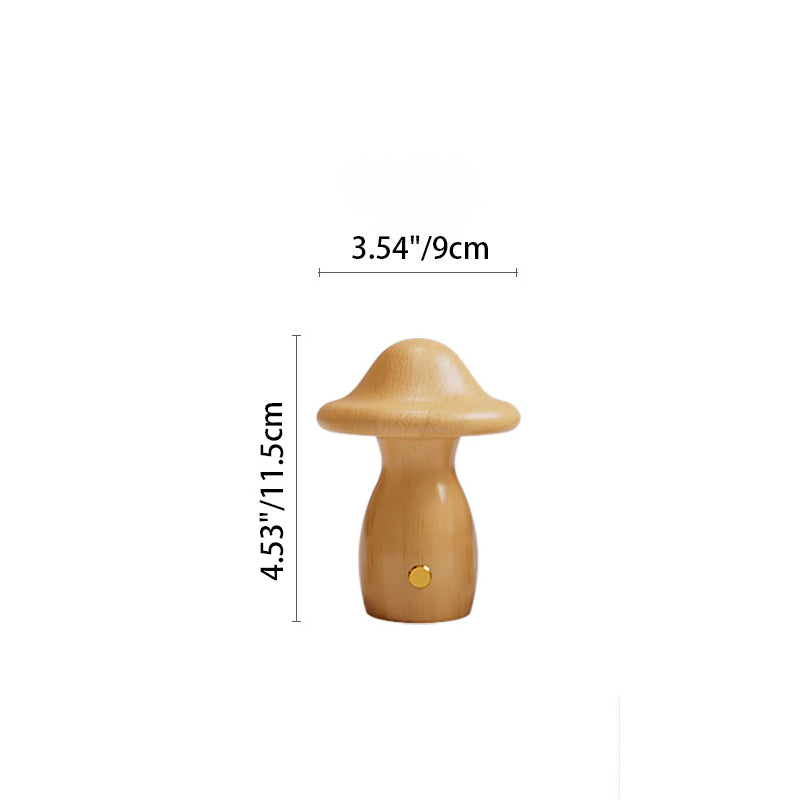 Contemporary Creative Rechargeable Mushroom Solid Wood LED Table Lamp Night Light For Bedside