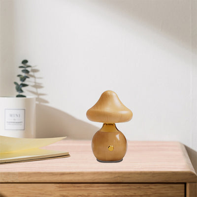 Contemporary Creative Rechargeable Mushroom Solid Wood LED Table Lamp Night Light For Bedside