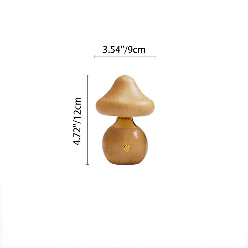 Contemporary Creative Rechargeable Mushroom Solid Wood LED Table Lamp Night Light For Bedside