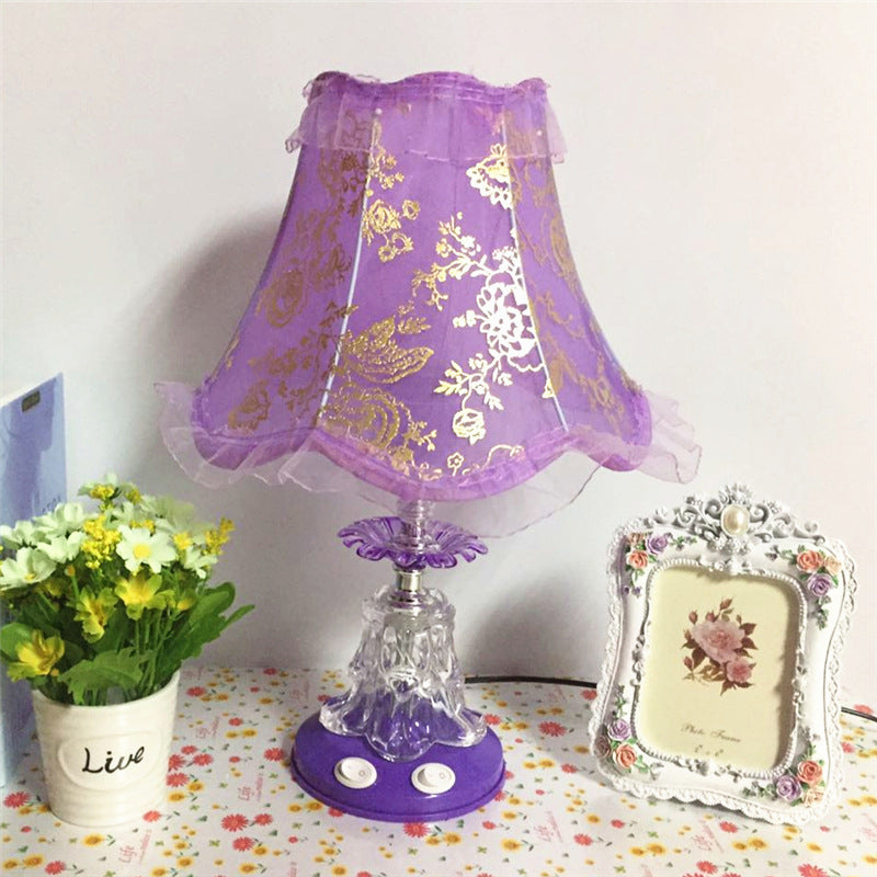 Traditional European Plastic Fabric Drum Lace Wedding 1-Light Table Lamp For Bedroom