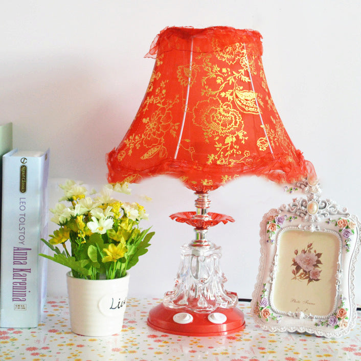 Traditional European Plastic Fabric Drum Lace Wedding 1-Light Table Lamp For Bedroom