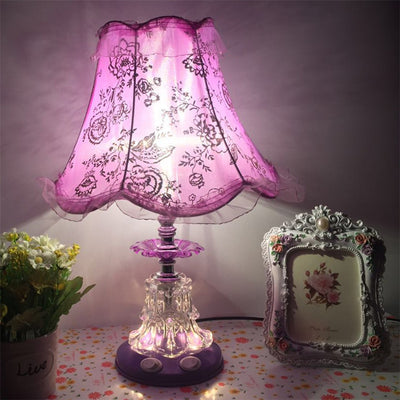 Traditional European Plastic Fabric Drum Lace Wedding 1-Light Table Lamp For Bedroom