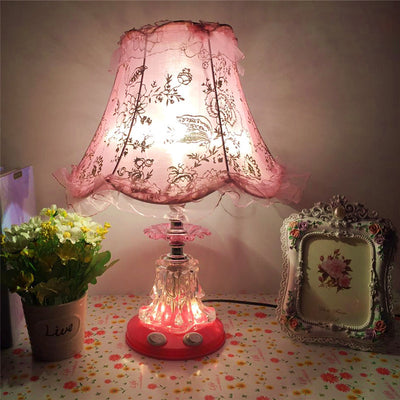 Traditional European Plastic Fabric Drum Lace Wedding 1-Light Table Lamp For Bedroom