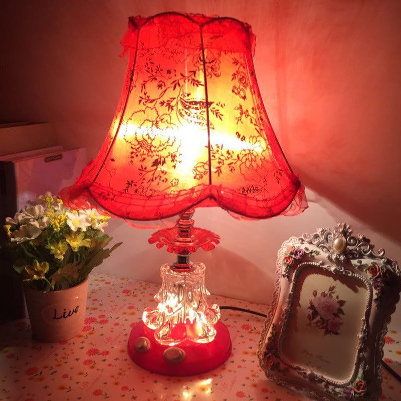 Traditional European Plastic Fabric Drum Lace Wedding 1-Light Table Lamp For Bedroom