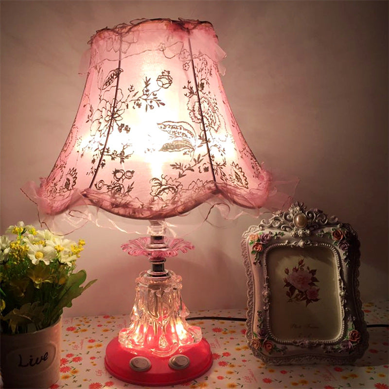 Traditional European Plastic Fabric Drum Lace Wedding 1-Light Table Lamp For Bedroom