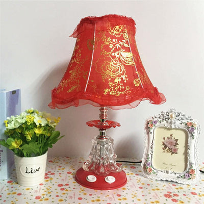 Traditional European Plastic Fabric Drum Lace Wedding 1-Light Table Lamp For Bedroom