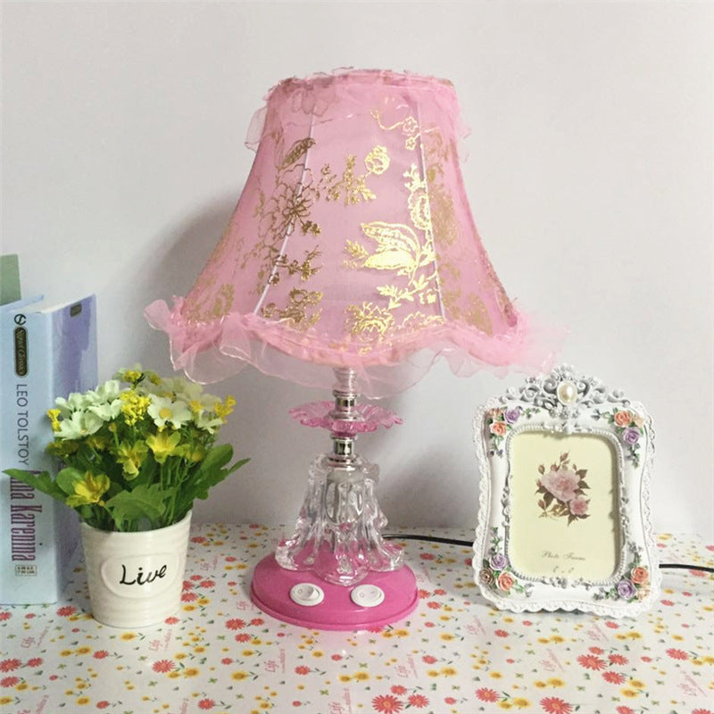 Traditional European Plastic Fabric Drum Lace Wedding 1-Light Table Lamp For Bedroom