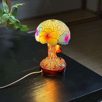 Modern Art Deco Resin Mushroom Carved USB LED Table Lamp For Living Room