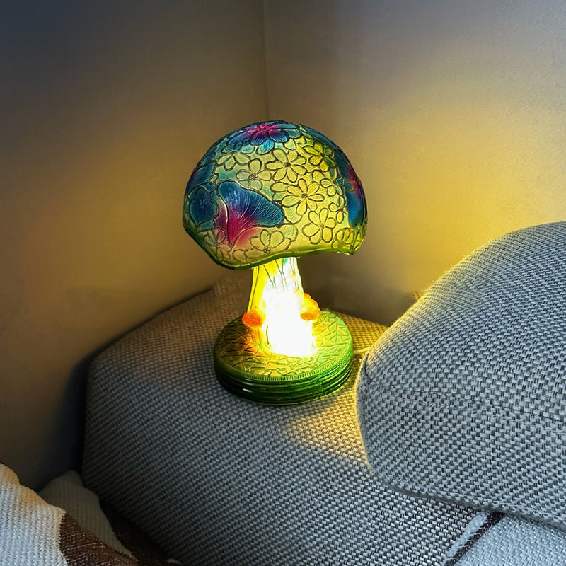 Modern Art Deco Resin Mushroom Carved USB LED Table Lamp For Living Room