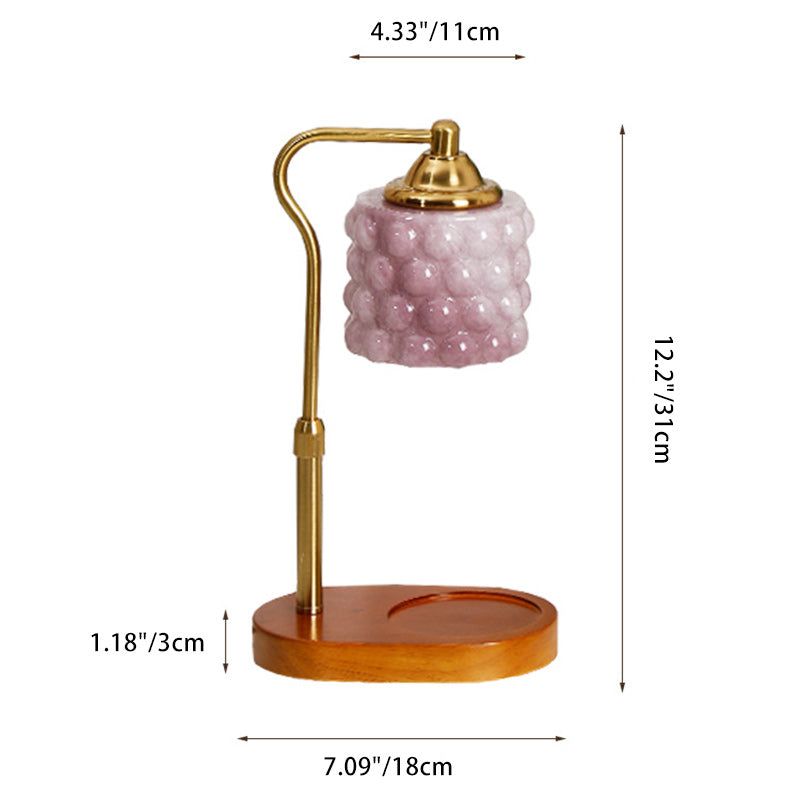 Traditional French Iron Wood Glass Cylinder Dot 1-Light Melting Wax Table Lamp For Bedside