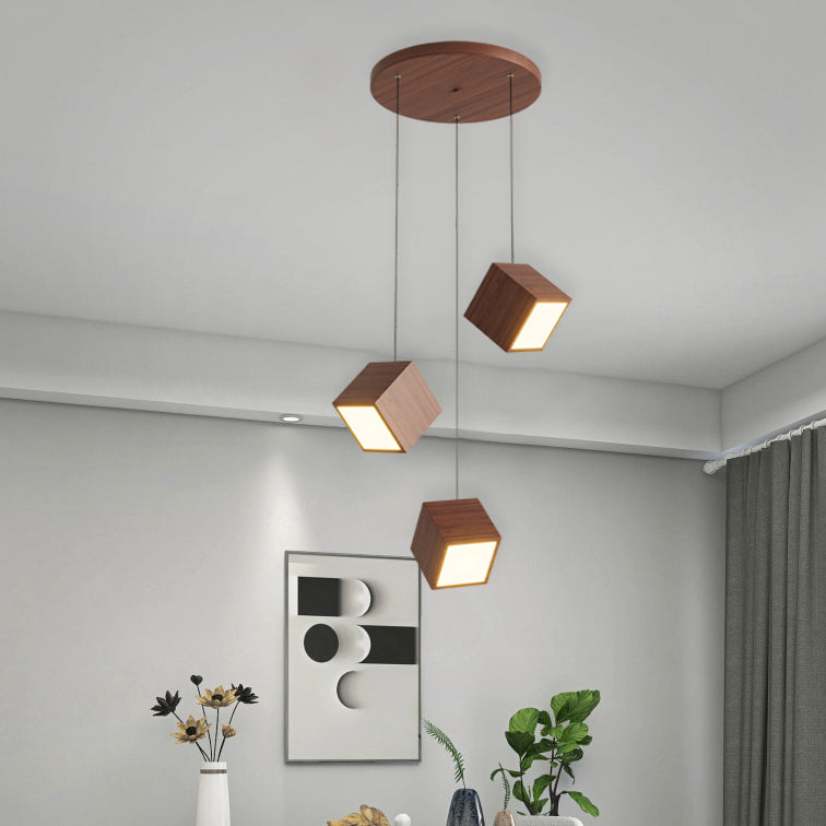 Contemporary Retro Iron Aluminum Acrylic Square Cube LED Chandeliers Island Light For Dining Room