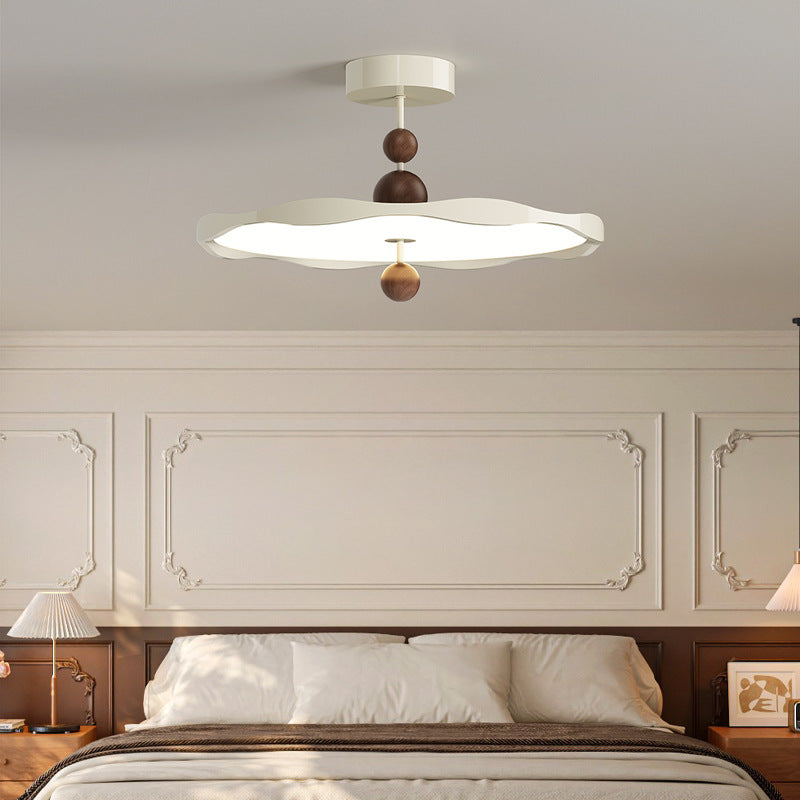 Traditional French Iron Aluminum Acrylic Round Wave LED Semi-Flush Mount Ceiling Light For Bedroom