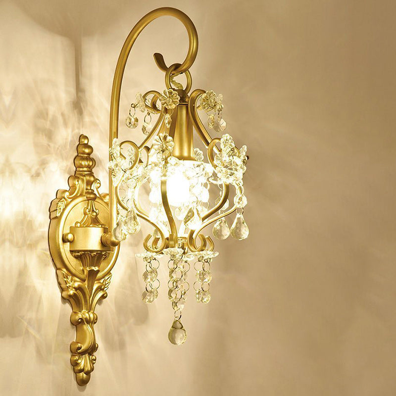 Traditional French Hardware Crystal Drop Lantern 1-Light Wall Sconce Lamp For Hallway