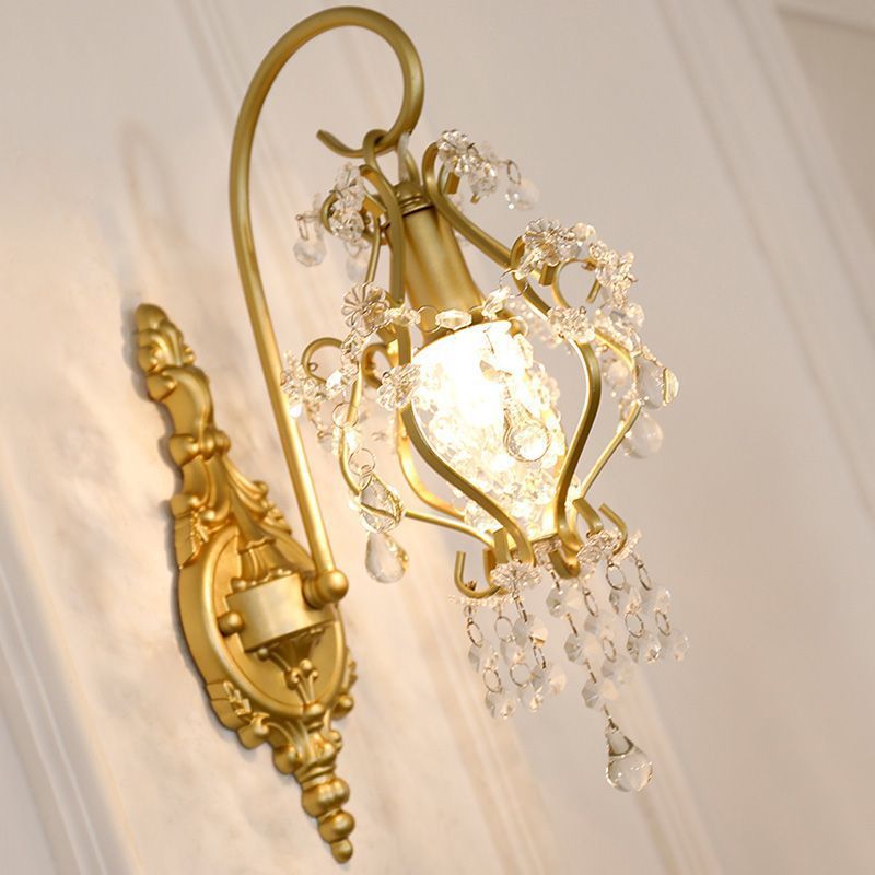 Traditional French Hardware Crystal Drop Lantern 1-Light Wall Sconce Lamp For Hallway