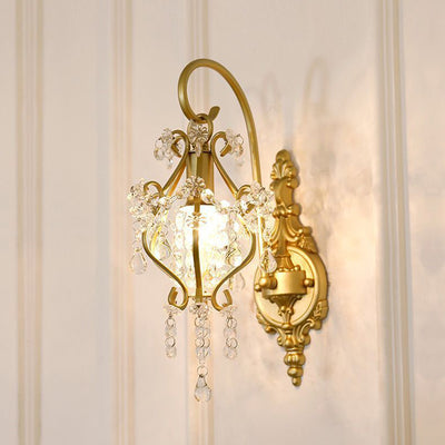 Traditional French Hardware Crystal Drop Lantern 1-Light Wall Sconce Lamp For Hallway