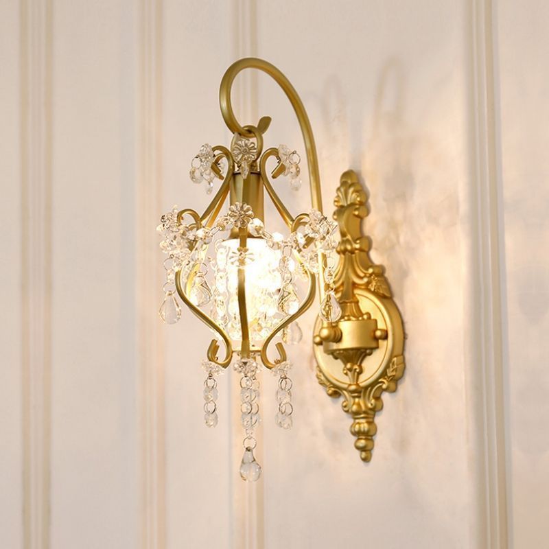 Traditional French Hardware Crystal Drop Lantern 1-Light Wall Sconce Lamp For Hallway