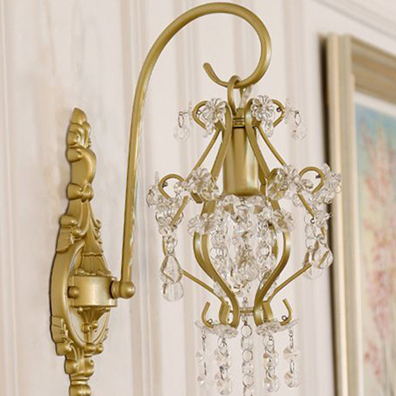 Traditional French Hardware Crystal Drop Lantern 1-Light Wall Sconce Lamp For Hallway