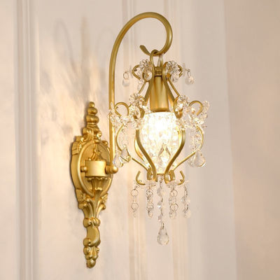 Traditional French Hardware Crystal Drop Lantern 1-Light Wall Sconce Lamp For Hallway