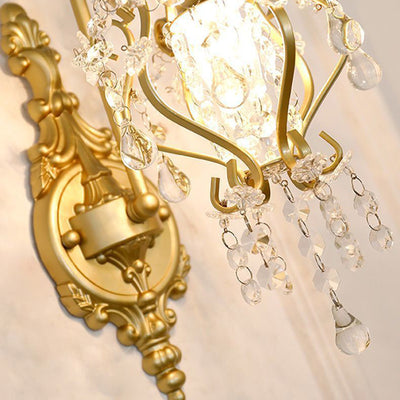 Traditional French Hardware Crystal Drop Lantern 1-Light Wall Sconce Lamp For Hallway