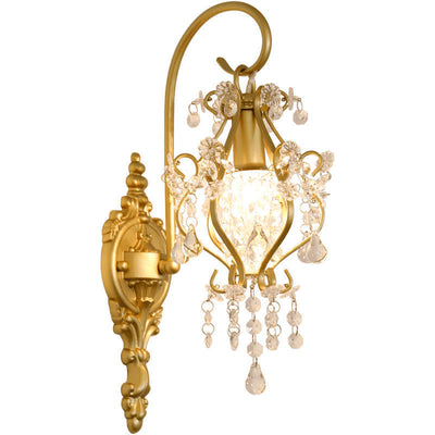 Traditional French Hardware Crystal Drop Lantern 1-Light Wall Sconce Lamp For Hallway