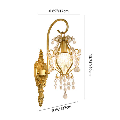 Traditional French Hardware Crystal Drop Lantern 1-Light Wall Sconce Lamp For Hallway