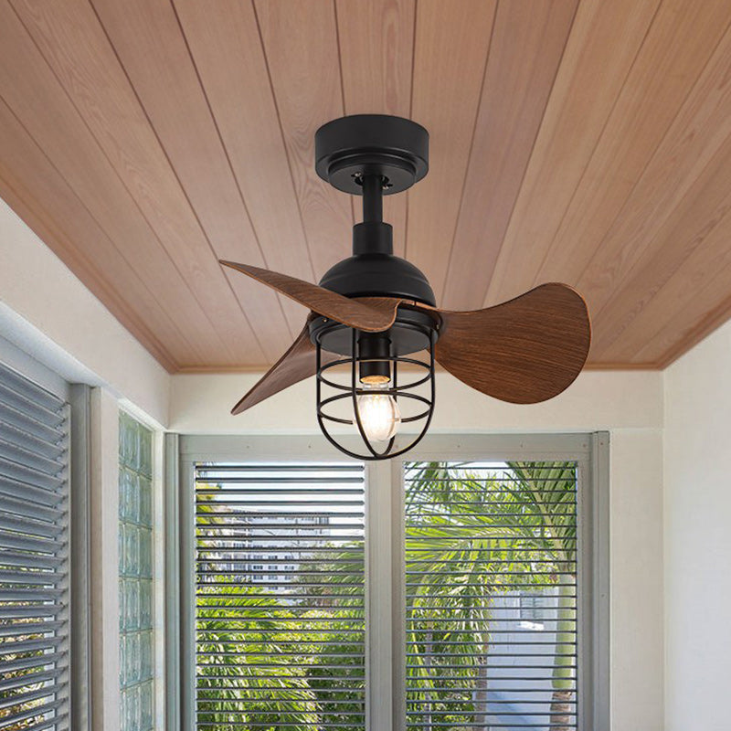 Contemporary Industrial Iron ABS Cylinder Cage 1-Light Downrods Ceiling Fan Light For Living Room