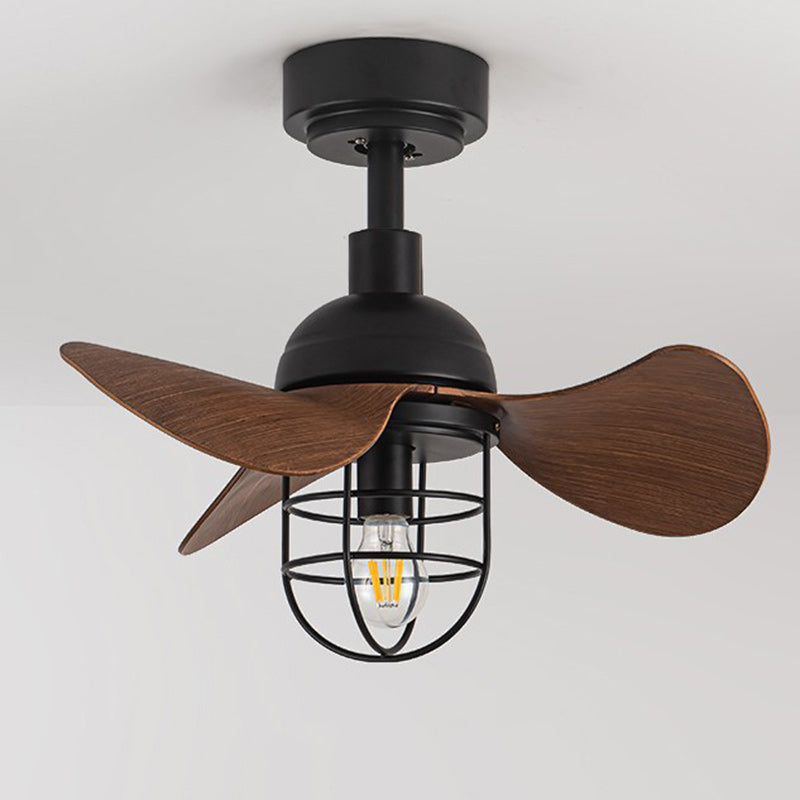 Contemporary Industrial Iron ABS Cylinder Cage 1-Light Downrods Ceiling Fan Light For Living Room