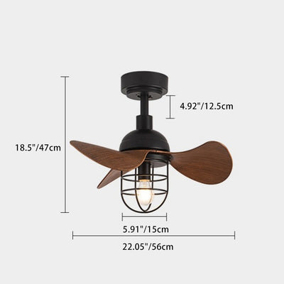 Contemporary Industrial Iron ABS Cylinder Cage 1-Light Downrods Ceiling Fan Light For Living Room