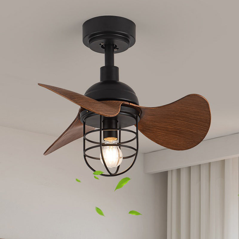 Contemporary Industrial Iron ABS Cylinder Cage 1-Light Downrods Ceiling Fan Light For Living Room