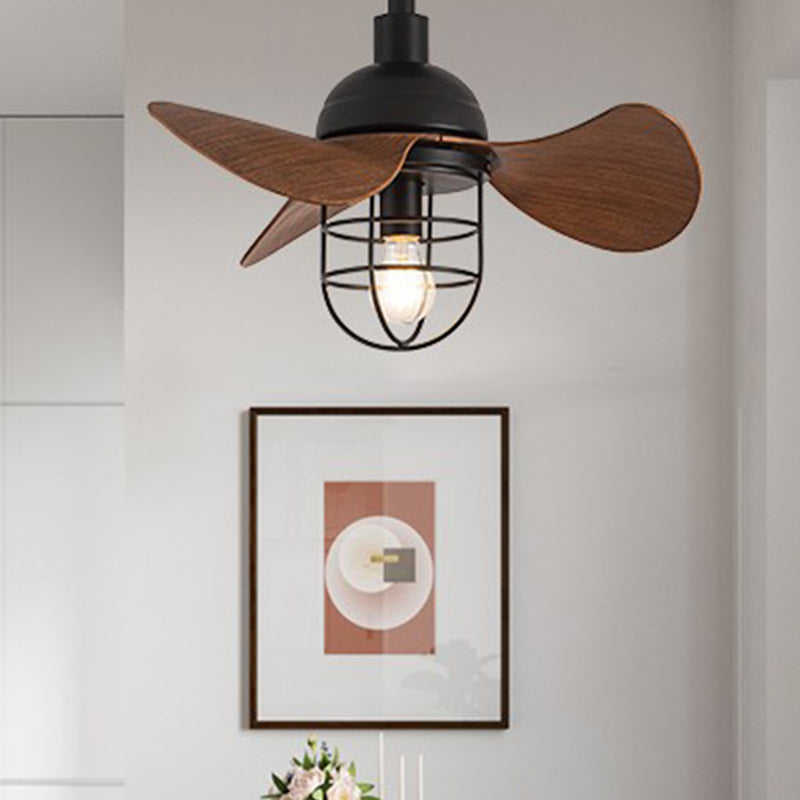 Contemporary Industrial Iron ABS Cylinder Cage 1-Light Downrods Ceiling Fan Light For Living Room