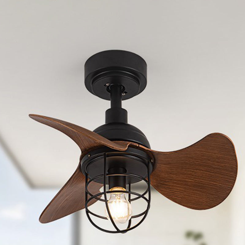 Contemporary Industrial Iron ABS Cylinder Cage 1-Light Downrods Ceiling Fan Light For Living Room