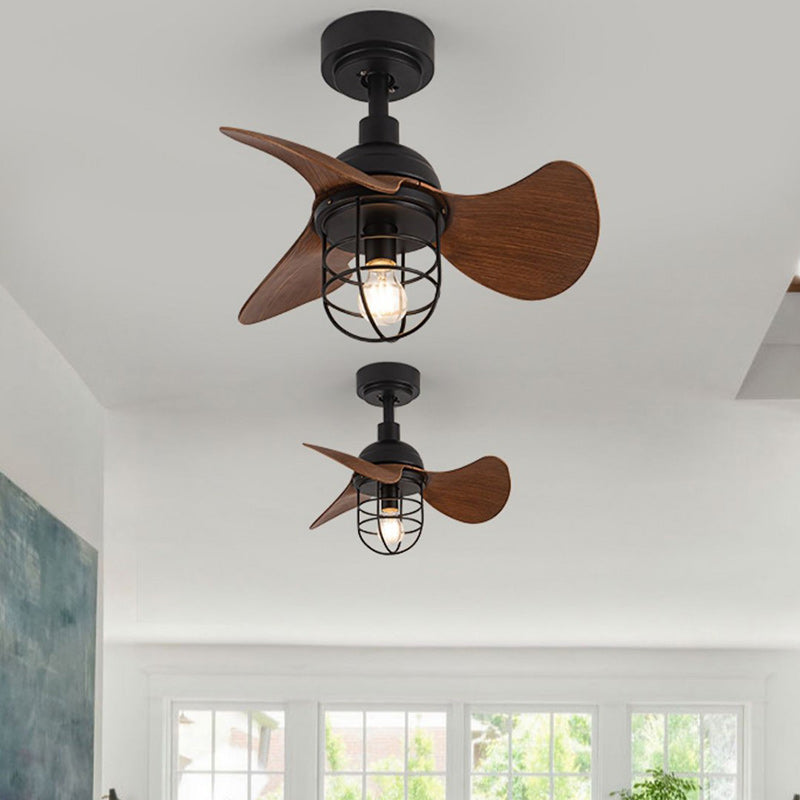 Contemporary Industrial Iron ABS Cylinder Cage 1-Light Downrods Ceiling Fan Light For Living Room