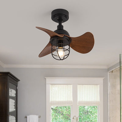 Contemporary Industrial Iron ABS Cylinder Cage 1-Light Downrods Ceiling Fan Light For Living Room