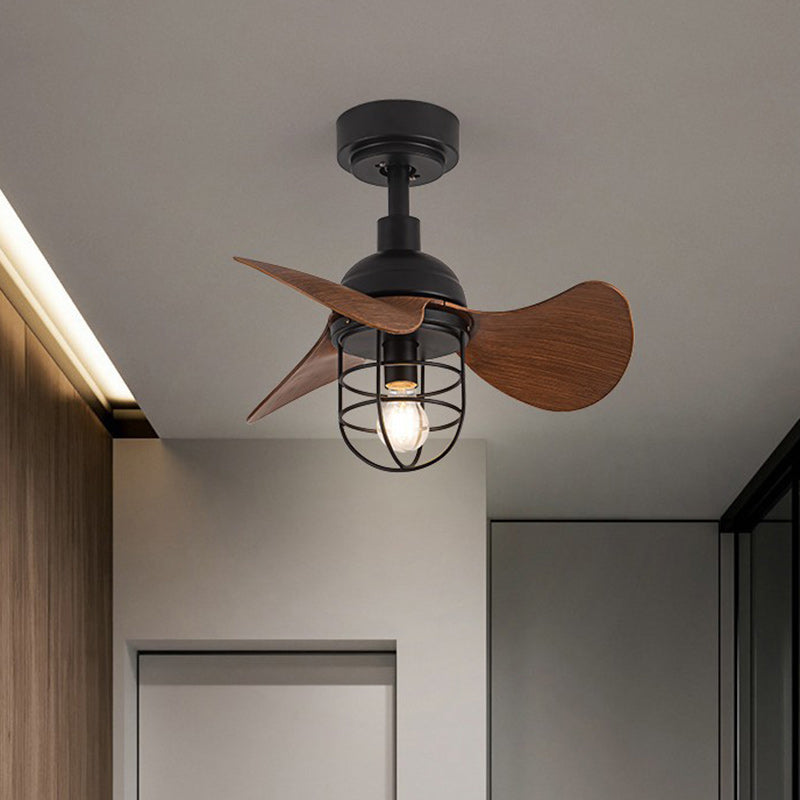 Contemporary Industrial Iron ABS Cylinder Cage 1-Light Downrods Ceiling Fan Light For Living Room