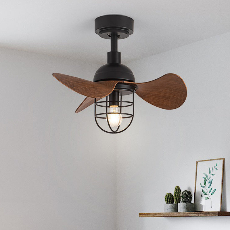 Contemporary Industrial Iron ABS Cylinder Cage 1-Light Downrods Ceiling Fan Light For Living Room