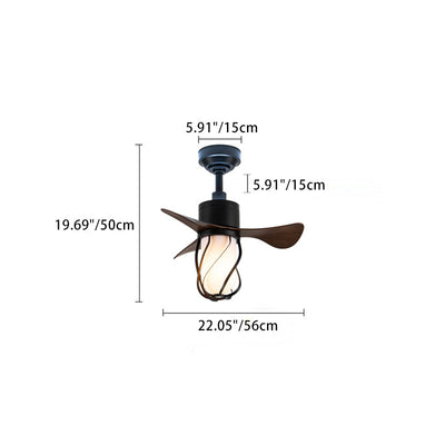 Traditional Farmhouse Twisted Cage Acrylic Glass Hardware ABS 1-Light Downrods Ceiling Fan Light For Bedroom