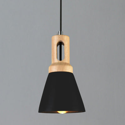 Contemporary Scandinavian Wood Cement Conic 1-Light Pendant Light For Dining Room