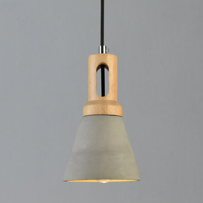 Contemporary Scandinavian Wood Cement Conic 1-Light Pendant Light For Dining Room